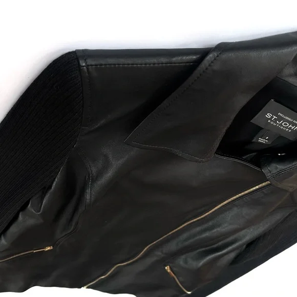 Women’s St. John Black Napa Leather Moto Jacket - Picture 7 of 11